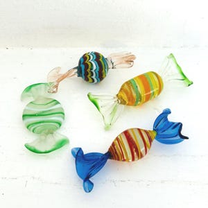 Vintage Blown Glass Hard Candies Multicolor Murano Italy Christmas Holiday Decor Set of Four
