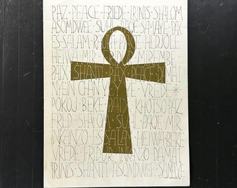 Vintage 1960s Peace Poster: Original Lithograph, War Protest, Loveland Ohio, Egyptian Ankh