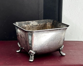 Antique Silver Plate Salt Cellar: Pedestal Feet, Trinket Dish, Victorian, Old World Decor