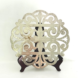 Expandable Silver Plate Trivet: French Ornate Scroll Design