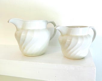 Vintage White Ironstone Pitcher: Burleigh Ware, Cottagecore Decor, Swirl Pattern