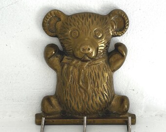 Vintage Brass Key Hook: Teddy Bear, Nursery, Child's Room, Mid Century, Organization