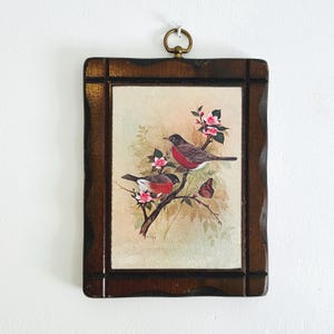 Vintage Robins & Apple Blossom Wood Print: Spring Country Decor