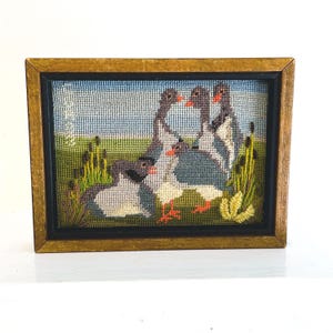 Vintage Picture of Ducks Geese: Embroidery, Country Farmhouse, Needlepoint, Small