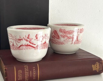Vintage Pink Willow Pattern Cup Set: Restaurant Ware, Set of Two, Chinoiserie, Jackson China