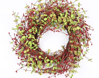 front door wreath Farmhouse Spring Red Berry Wreath Winter Berry Wreath  Artificial birch branches Wreath Eucalyptus Wreath Gift 20&quot; Wreath