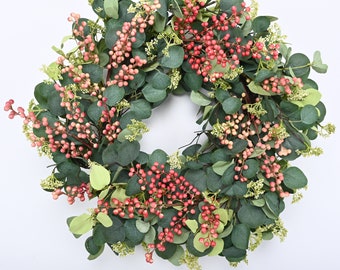 24" Grapevine front door Everyday spring Berry Eucalyptus Wreath Housewarming Gift -Gift Ideas