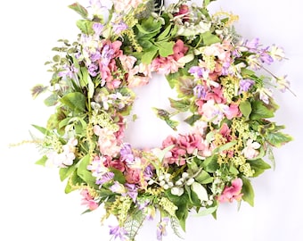 26 Inch Spring Every day front door Hydrangea   Lavender grape vine  welcome wreath weddings