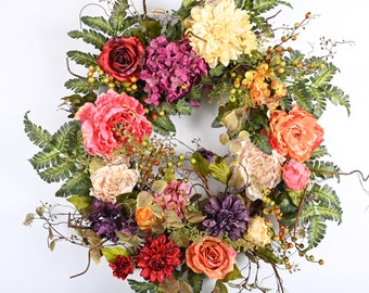 Spring wreath Grapevine front door wreath Everyday spring Eucalyptus pout leaves Dahlia Rose Wreath Peony wreath Gift 28" Wreath