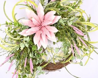 30"every day Spring Pink Big magnolia Lavender front door wreath wedding