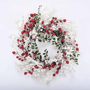 front door wreath Farmhouse Winter Red Berry Wreath Winter Berry Wreath  Artificial birch branches Wreath Eucalyptus Wreath Gift 24" Wreath