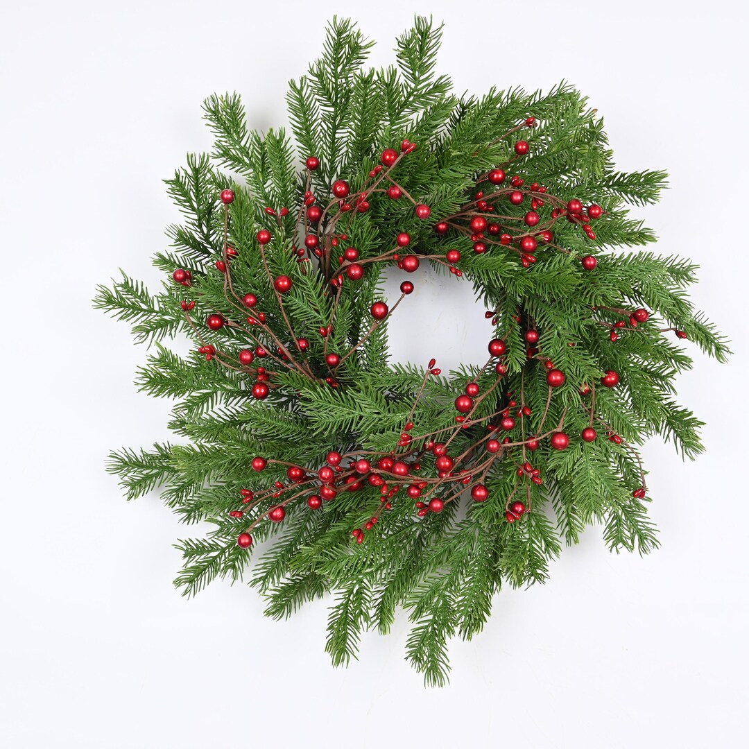 Red Berry Christmas Wreath: Farmhouse Winter Pinecone Wreath (24") - Etsy