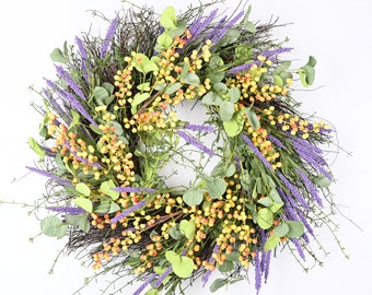 Spring wreath Grapevine front door Everyday Peony Lavender Eucalyptus Wreath Housewarming Gift -Gift Ideas 24"Wreath