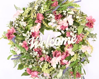 26 Inch Spring Every day front door Hydrangea   Lavender grape vine  welcome wreath weddings