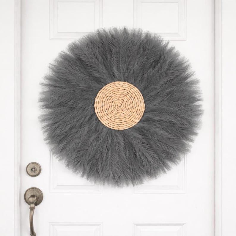 24” Pampas Artificial Reed Wreath With Handwoven Natural Reed Center ...