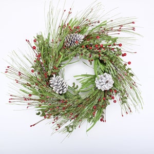 front door wreath Farmhouse Winter Red Berry Wreath Winter Berry Wreath  Artificial Wreath Eucalyptus Wreath Gift 24&quot; Wreath