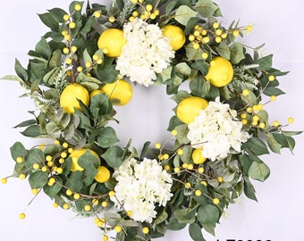 26" Summer Spring Every day hydrangea  lavender berry eucalyptus lemon wedding front door wreath Housewarming Gift -Gift Ideas