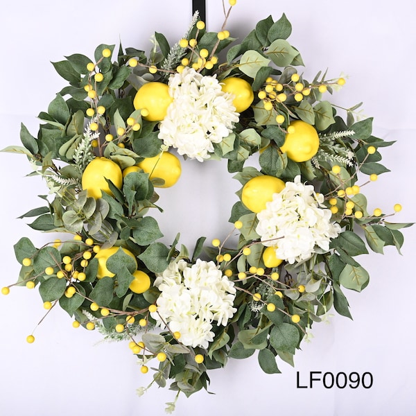 26" Summer Spring Every day hydrangea  lavender berry eucalyptus lemon wedding front door wreath Housewarming Gift -Gift Ideas