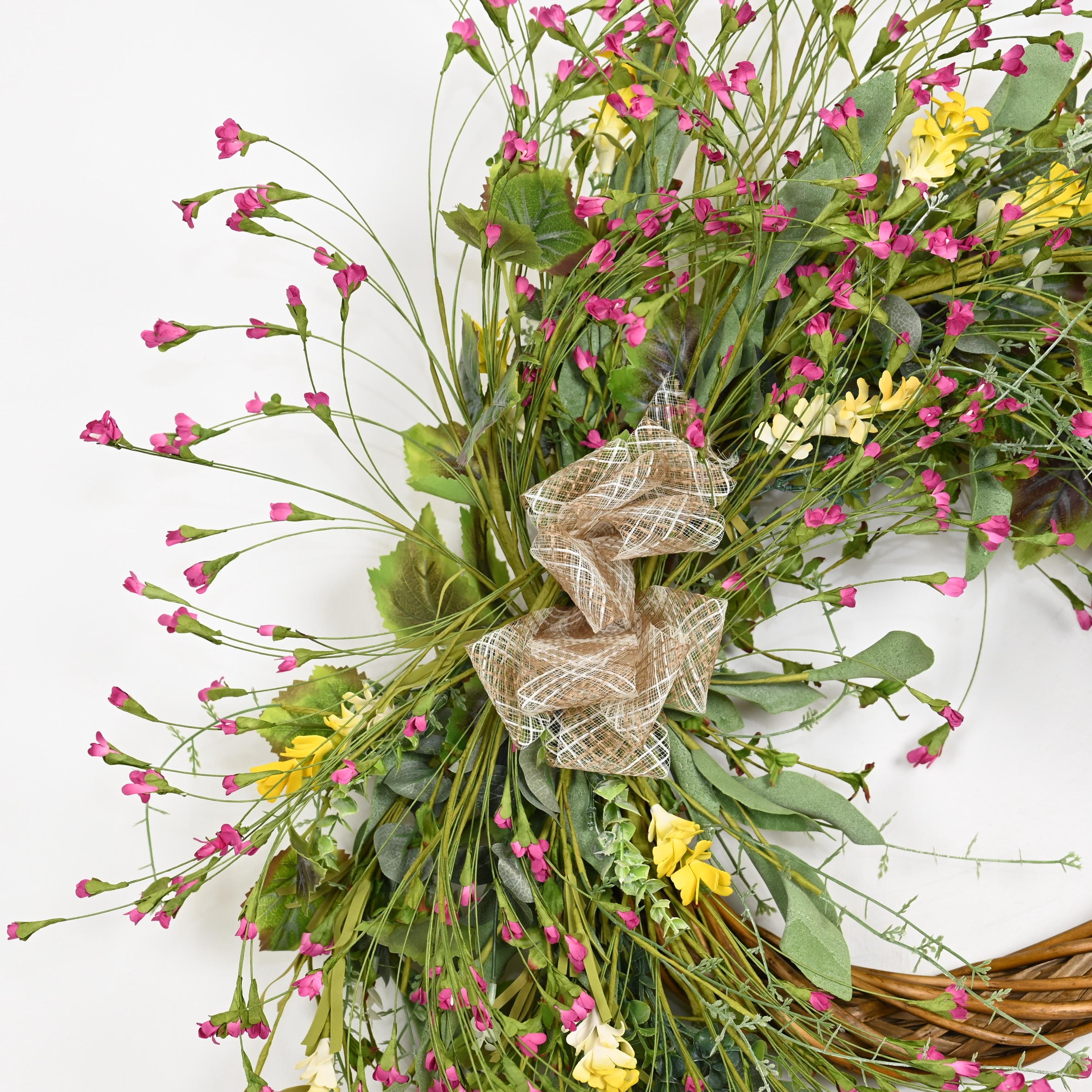26 Inch Wildflower Spring Wreath, Asymmetrical Grapevine Floral Swag ...