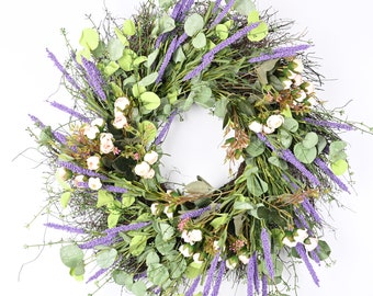 Spring wreath Grapevine front door Everyday Peony Lavender Eucalyptus Wreath Housewarming Gift -Gift Ideas 24"Wreath