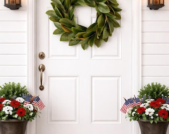 Corona de hojas de magnolia: 55 cm de vegetación artificial, decoración rústica para puertas.