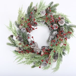 front door wreath Farmhouse Winter Red Berry Wreath Winter Berry Wreath Christmas winter wreath Gift 24&quot; Wreath