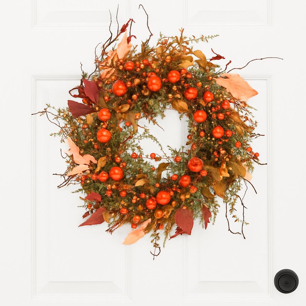 Herbstkranz Mit Weißen Kürbissen - 45cm Türdekoration Für Erntedank