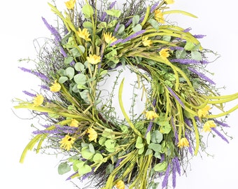 Spring wreath Grapevine front door Everyday Peony Lavender Eucalyptus Wreath Housewarming Gift -Gift Ideas 24"Wreath