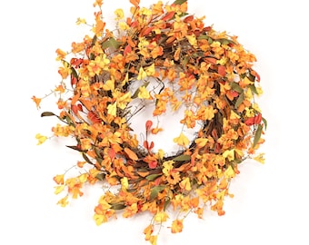 Corona floral otoñal: decoración de cosecha naranja y amarilla de 55 cm