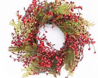 Couronne de porte d'entrée Couronne de fruits rouges d'hiver de ferme Couronne de baies d'hiver Branches de bouleau artificielles Couronne Couronne d'eucalyptus cadeau Couronne de 18 po.