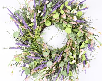 Spring wreath Grapevine front door Everyday Peony Lavender Eucalyptus Wreath Housewarming Gift -Gift Ideas 24"Wreath