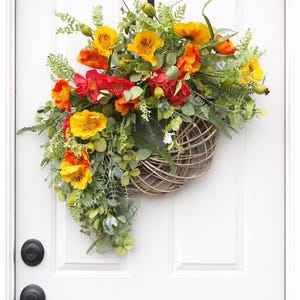 Corona de bienvenida para bodas de 24 pulgadas con hortensias y lavanda para la puerta principal todos los días.