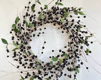 Couronne de porte d'entrée Couronne de tous les jours Branches de bouleau artificielles bleuets Bougie Couronne d'anneaux Cadeau d'eucalyptus 18 INC