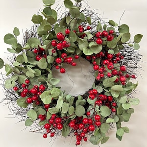 Türkranz Bauernhaus Winter Beerenkranz Winter Beerenkranz künstlicher Granatapfelkranz Eukalyptuskranz Geschenk 52 cm Kranz