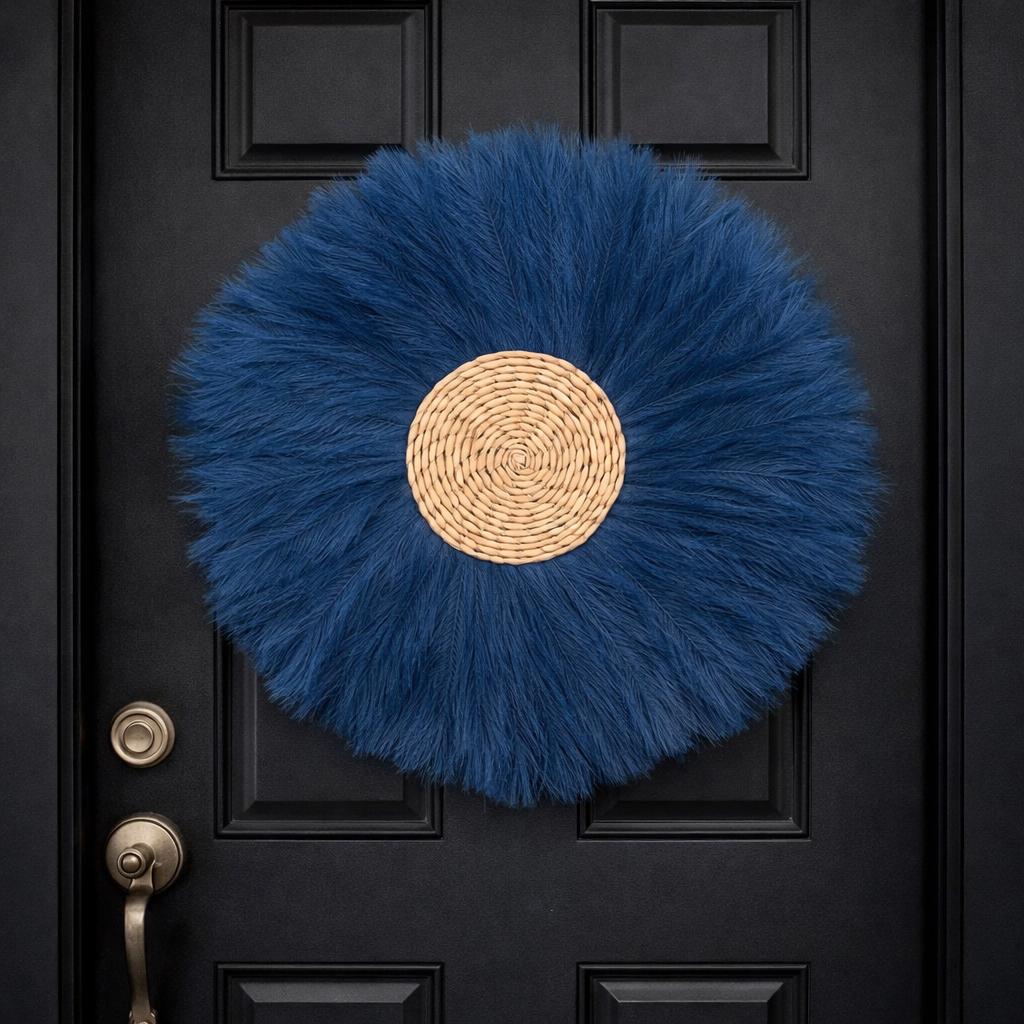 24” Pampas Artificial Reed Wreath With Handwoven Natural Reed Center ...