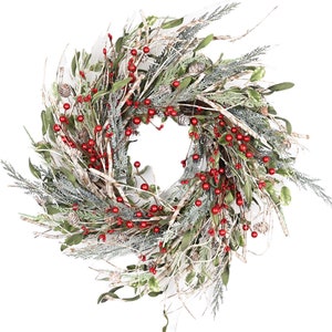 front door wreath Farmhouse Winter Red Berry Wreath Winter Berry Wreath  Artificial birch branches Wreath Eucalyptus Wreath Gift 22&quot; Wreath