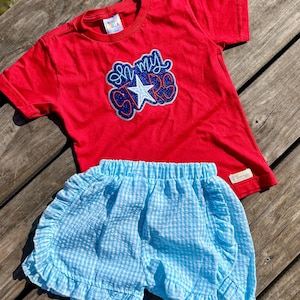 Patriotic Girls Set, Embroidered Toddler 4th of July Clothes, Independence Day Shirt