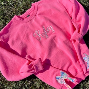 Personalized Preppy Bow Cut-Out Sweatshirt: Monogrammed Pink Crewneck for Girls