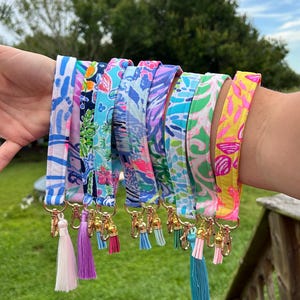 Preppy Keychain, Lobster Claw Clip, Palm Beach Prints