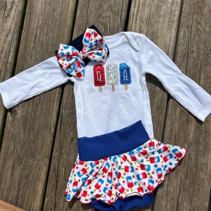 Patriotic Baby Clothing Set, Embroidered Infant USA Popsicle Clothes, Independence Day Bodysuit