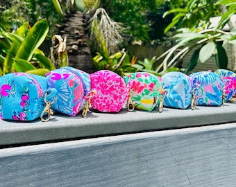 Turtle print mini keychain, Preppy zippered pouch, Palm Beach Style Ear Buds Case