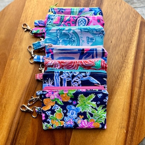 Zippered Keychain Wallet -  Preppy Palm Beach Mini Pouch for Coins