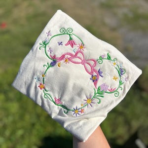 Floral Monogrammed Mouse Head Shirt, Spring Flower Tshirt, Women’s Embroidered Shirt