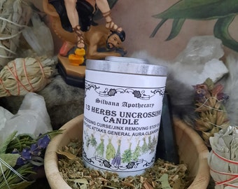 13 HERBS UNCROSSING CANDLE to remove Curses, Malefic Energies, Jinxes and Hexes