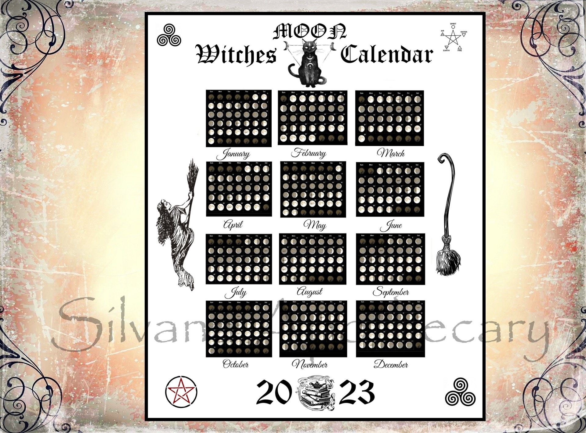 Witches Moon Calendar 2023 Simply Black & White for Each Month Etsy