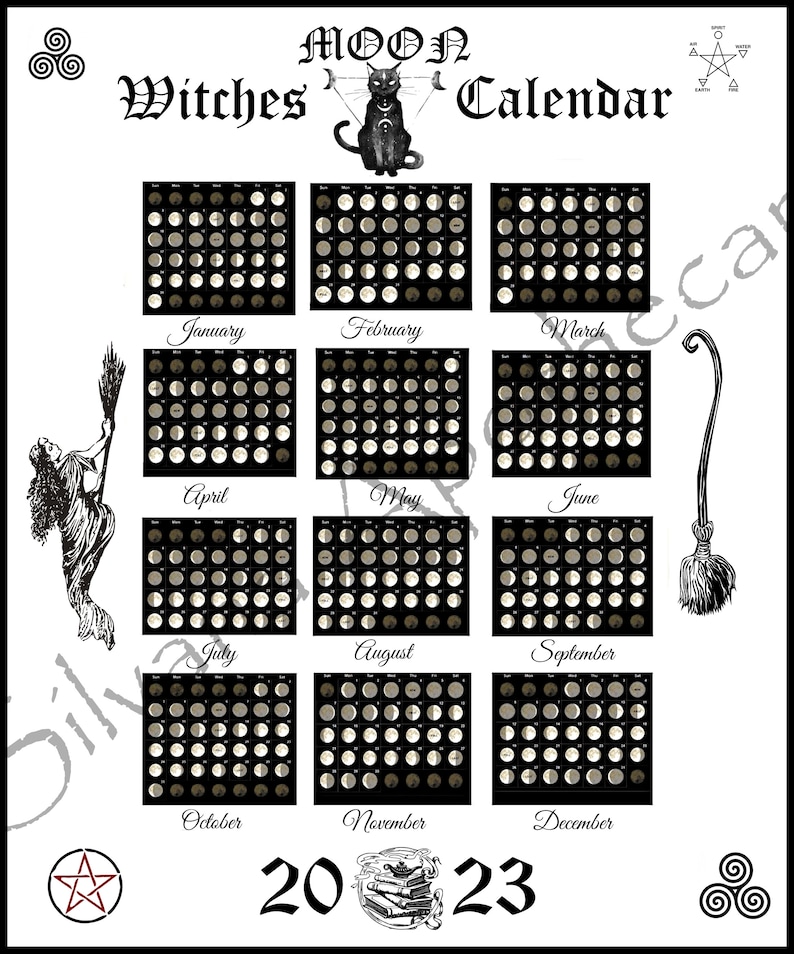 Witches Moon Calendar 2023 Simply Black & White for Each Month Etsy