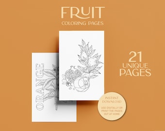 21 Printable Coloring Pages, Fruit Coloring Pages, Print at Home Digital Coloring Book for Adults, Adult Coloring Pages, Coloring Book