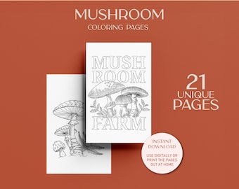 21 pagine da colorare sui funghi: libro da colorare digitale sui funghi (stampabile in formato PNG/JPEG)