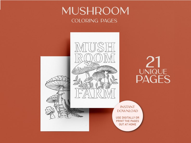 21 Printable Coloring Page, Fungi Coloring Page, Print at Home Digital ...