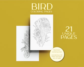 21 Bird Coloring Pages: Printable Designs for Adults & Kids (Digital Download)